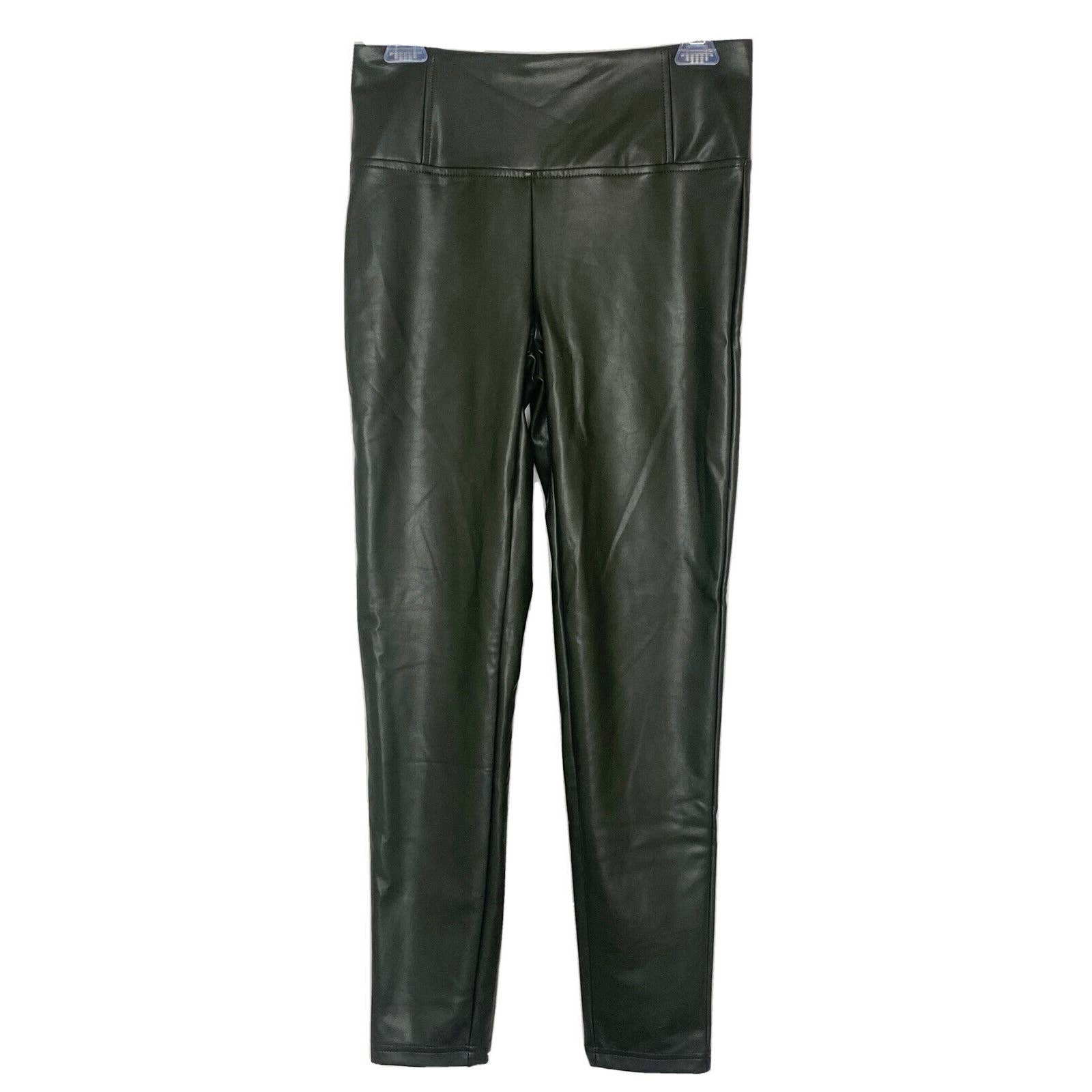 Nwt Badgley Mischka Studio Faux Leather Olive Green Pull On Pants Size Small